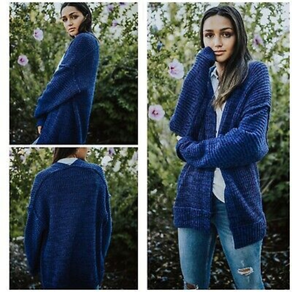 Free People High Hopes Cardigan Sweater Navy Blue - Picture 7 of 7